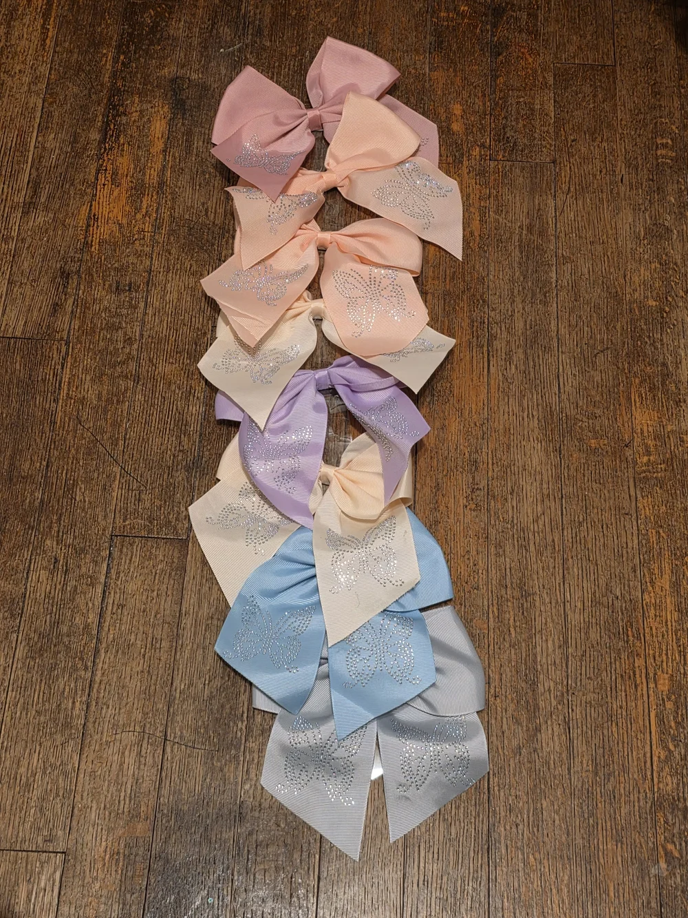 Rhinestone Butterfly Ribbon Hair Bows - Pastel Multi (Set)8 Bows